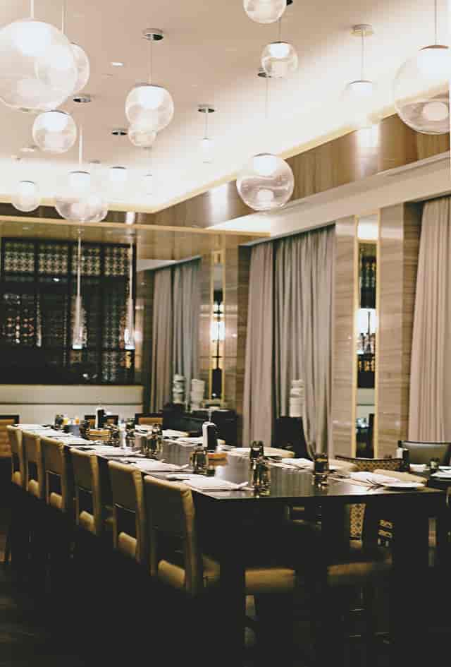 Elegant dining setup at Spectrum Restaurant for corporate events and private dinners.