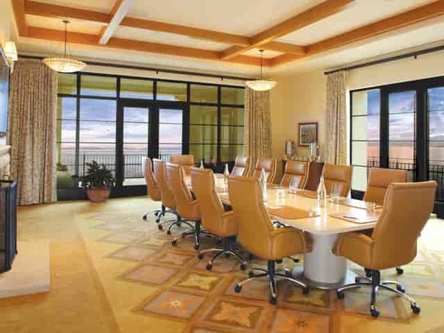 Sophisticated conference room with oval table at Terranea Resort for high-profile meetings.