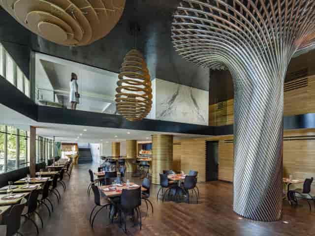 Modern dining space at Kingbird Terrace, ideal for upscale meetings and corporate events.