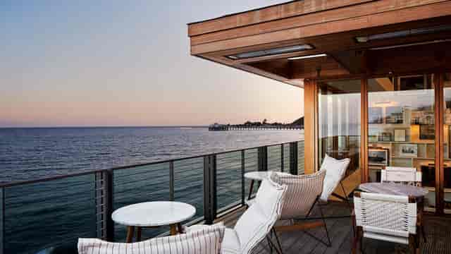 Stylish terrace at Jonathan Club with ocean view, perfect for sunset cocktail receptions.
