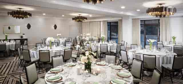 Elegant banquet room at The Darcy, perfect for corporate events and upscale gatherings.