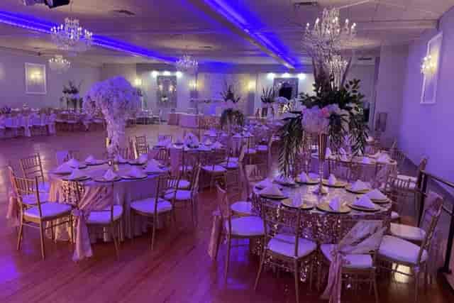 Elegant Bellagio Banquet Hall with chandeliers, perfect for weddings and upscale events.