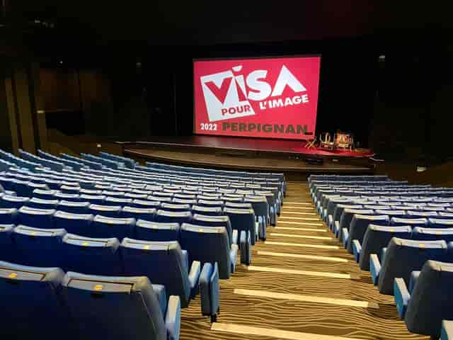 Espace conférence auditorium setup for VISA pour l'image film festival in Perpignan.