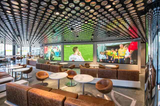 Modern World Cup Lounge at FIFA Museum, ideal for corporate events and watch parties.