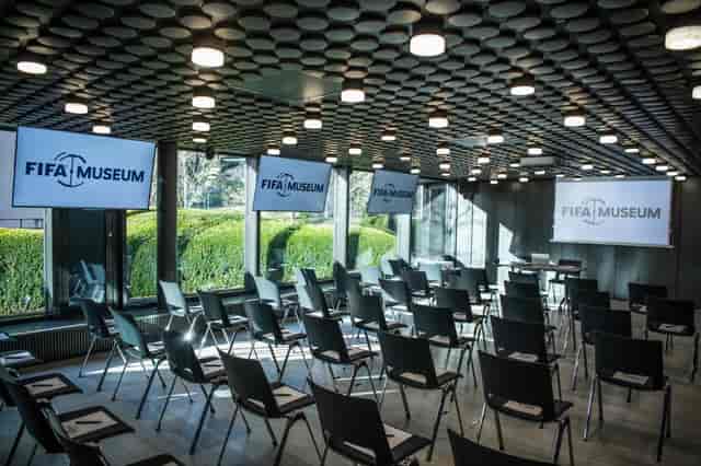 Modern event room in FIFA Museum, ideal for conferences and presentations.
