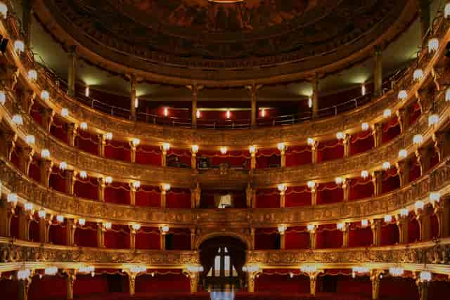 Kammer at Schauspielhaus Zürich, grand theater interior with plush red seating perfect for events.
