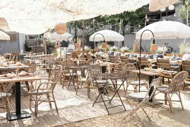 Outdoor event space at Lennox Restaurant with stylish decor for casual gatherings.