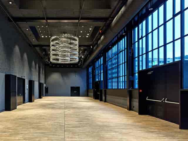 Trafo Hall Foyer with high ceilings, ideal for corporate events and weddings.