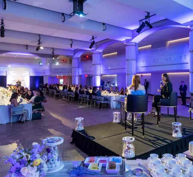 Elegant Schuyler Breakout Rooms setup for formal presentations and networking events.