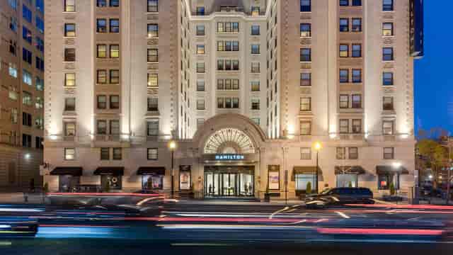 Prefunction at Hamilton Hotel: classic architecture for upscale corporate events.