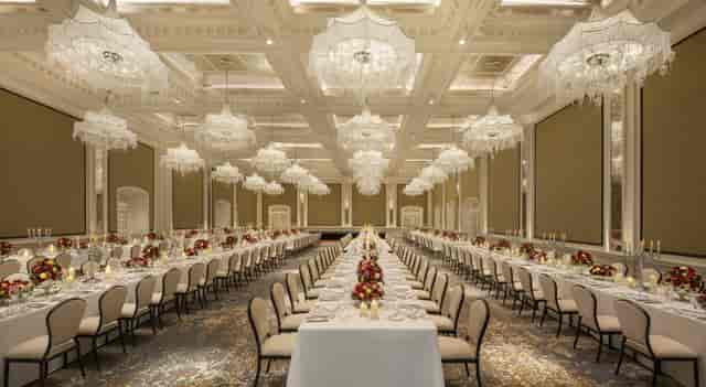 Jubilee Ballroom at Raffles Singapore, elegant banquet hall for weddings and galas.