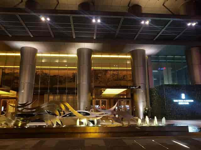 Sleek hotel entrance at The Ritz-Carlton Chengdu for upscale meetings and events.