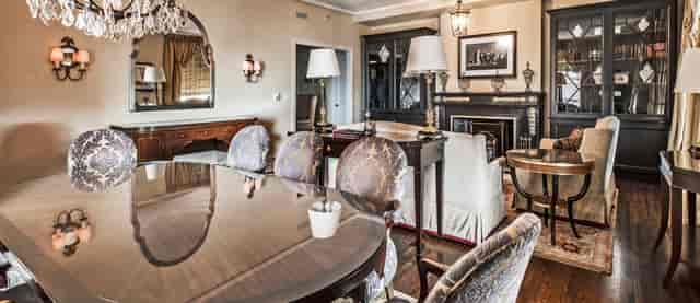 Elegant meeting room at The Blackstone with polished dining table for networking events.