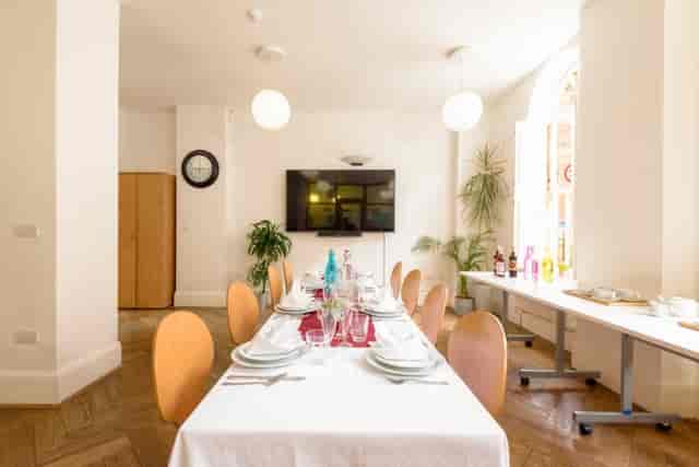 Equiano Room boardroom for workshops and corporate lunches with AV connectivity.