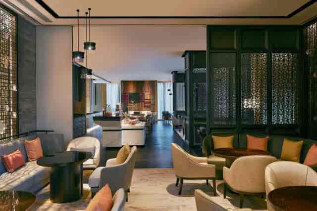 Sophisticated lounge at Kempinski Residences Guangzhou for networking events and meetings.