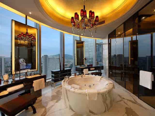 Luxurious hotel bathroom at Salon Rodin, Sofitel Guangzhou for VIP events and relaxation.