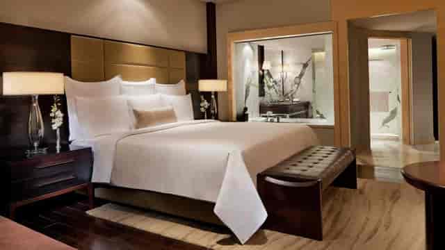 Luxurious hotel room in JW Marriott Mumbai Juhu, ideal for VIP events and meetings.