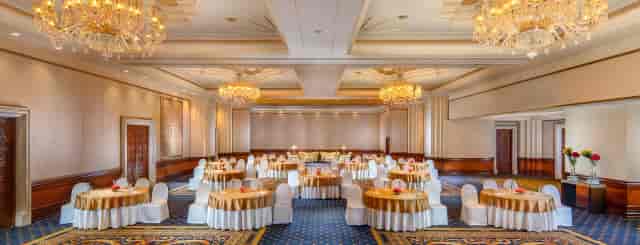Grand Ballroom at The Leela Palace Bengaluru, elegantly set for weddings and events.
