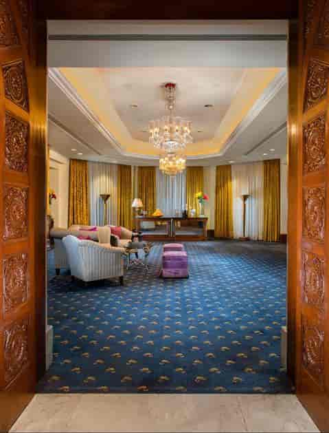 Elegant pre-function space at The Leela Palace Bengaluru, ideal for networking and receptions.