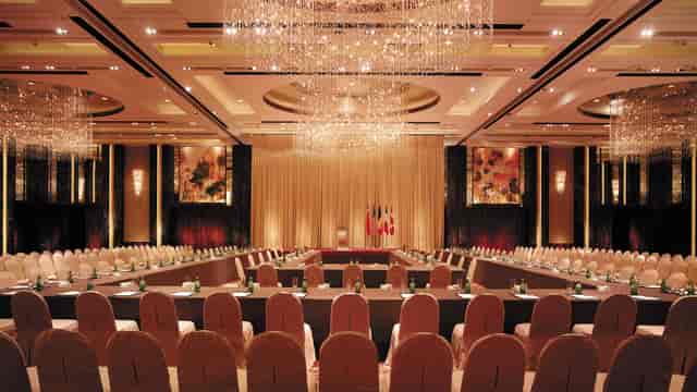 Elegant Grand Ball Room at Shangri-La Bengaluru, perfect for high-profile meetings and events.