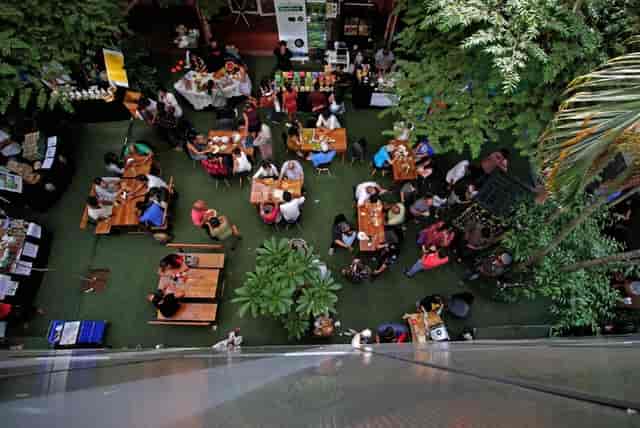 Inviting outdoor venue at Garden Cafe, perfect for networking and casual gatherings.