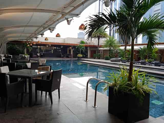 Quartz outdoor venue at JW Marriott Bengaluru with luxurious poolside for upscale events.
