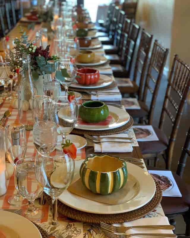 Elegant dining table setup for a Full Restaurant Buyout at Arcadia Farms Café.