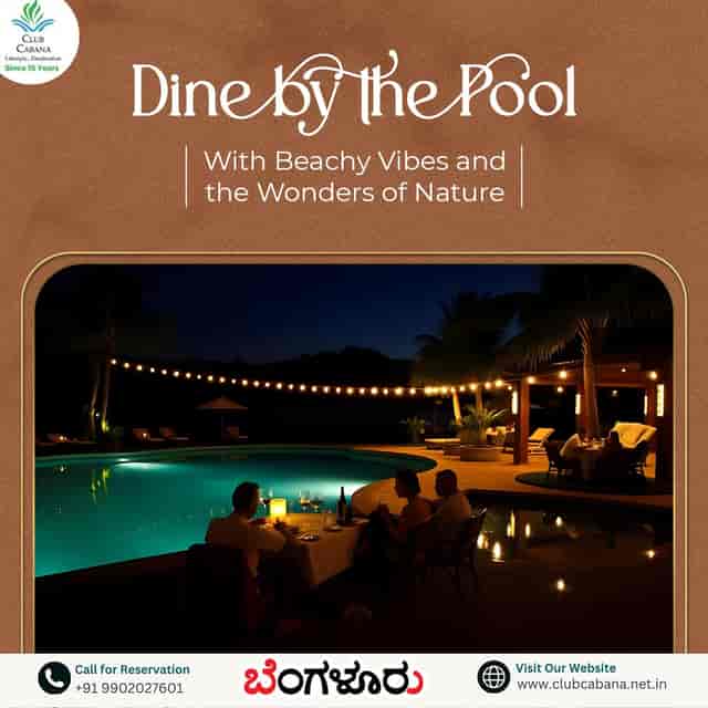 Nautica Dinner at Club Cabana: serene outdoor pool, ideal for events and receptions.