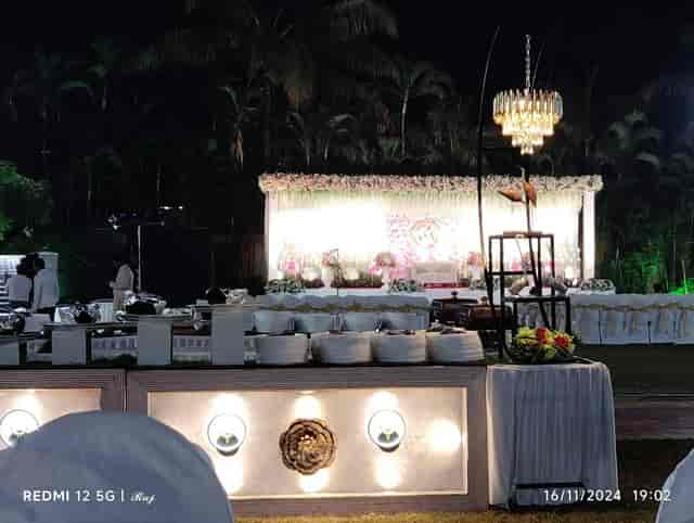 Lawn at Shreeji Banquet Hall, floral decor stage for elegant weddings and upscale events.