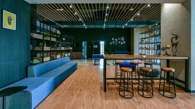 Modern Club House in Bangalore: sleek furniture for networking events and gatherings.