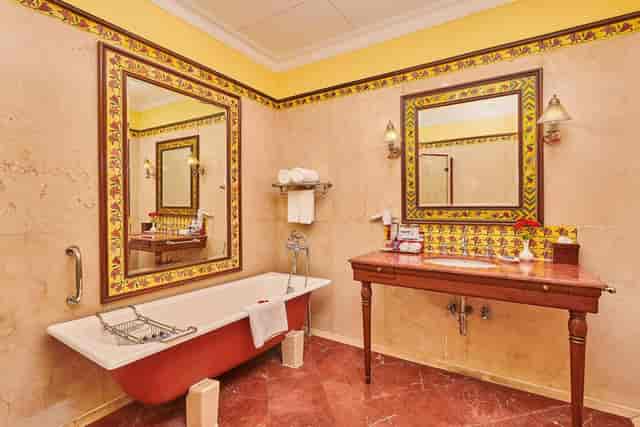 Elegant bathroom in Durbar Hall, The LaLiT Grand Palace Srinagar, ideal for event comfort.