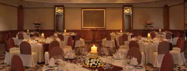 Maharaja Ballroom at The Leela, elegant banquet setup for upscale events and celebrations.