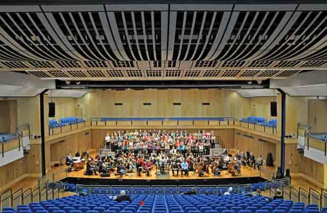 Saffron Hall concert venue with tiered seating for performances and events.