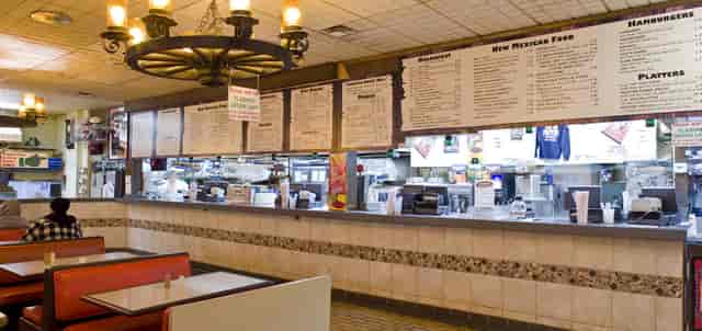Dining Room at Frontier Restaurant, inviting ambiance for casual meetings and group lunches.