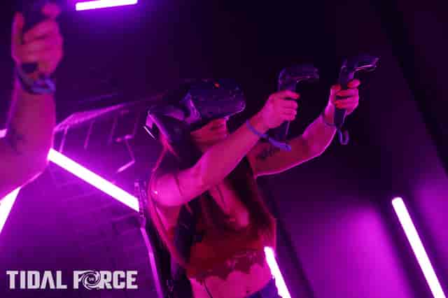 Children's amusement center in Tidal Force VR with vibrant lighting for tech fairs and workshops.