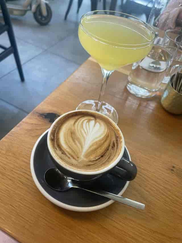 Stylish restaurant setup with latte art, perfect for networking events.