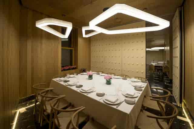 Sleek modern dining room at A'Barra for intimate meetings and high-end events