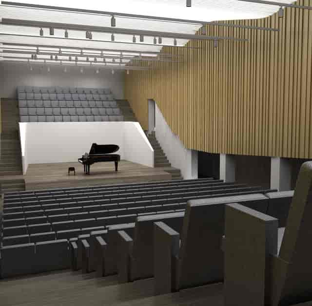 Modern auditorium with tiered seating, perfect for concerts and corporate events.