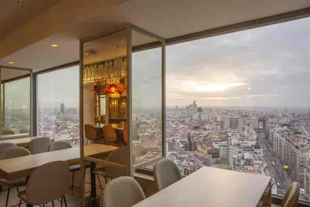 Sleek event space at Hotel Riu Plaza España with panoramic views; perfect for corporate meetings.