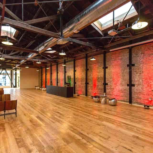 Luxe Loft Venue with rustic charm, perfect for networking and tasting events.