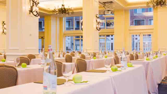 Wharf Room at Boston Harbor Hotel: elegant meeting space with natural light and fresh decor.