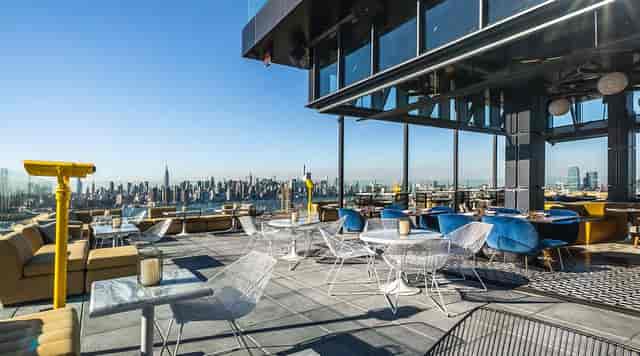 Rooftop venue at Westlight, modern layout with city views for upscale events and parties.