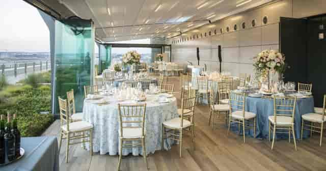 Rooftop Terrace event space at International Spy Museum with elegant table settings.