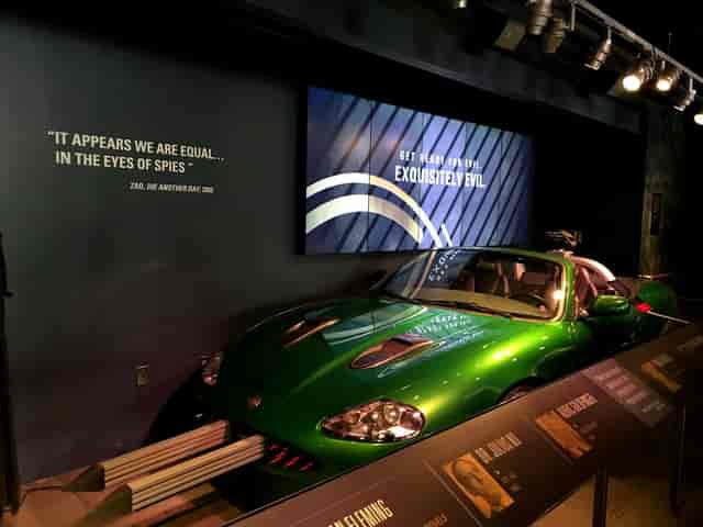 Green sports car display at International Spy Museum - perfect for product launches, events.