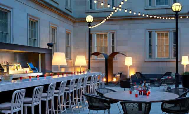 Elegant outdoor restaurant at Dirty Habit, perfect for networking and cocktail receptions.