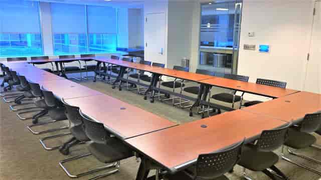U-shaped conference room at Capitol View, ideal for meetings and presentations.