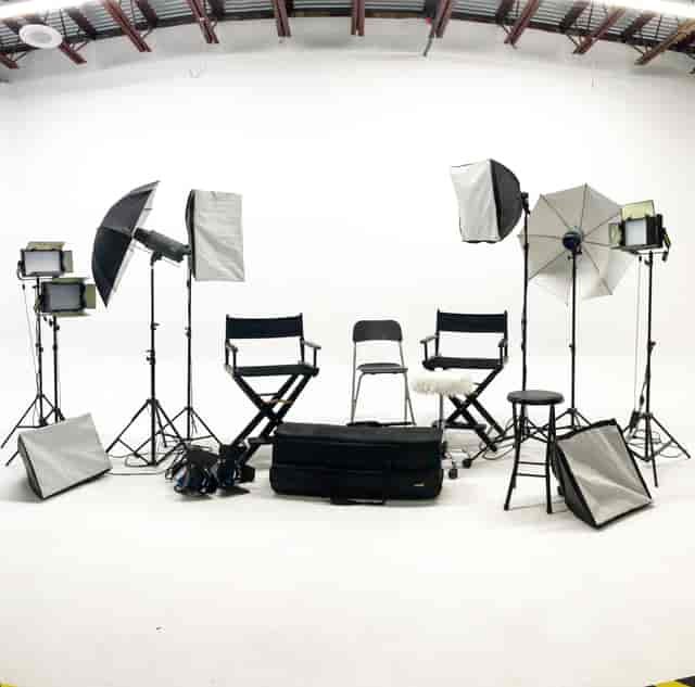 Video production setup in STUDIO D, ideal for interviews and panel discussions.