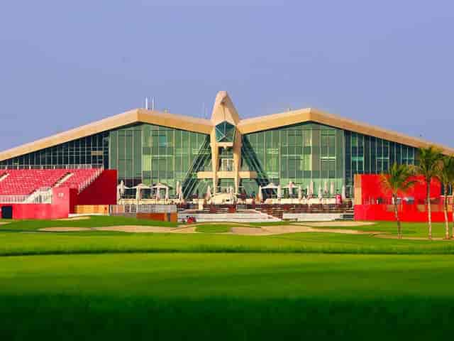 Falcon Terrace at Abu Dhabi Golf Club: modern venue for corporate events with glass facades.