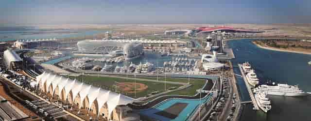 Aerial view of Yas Events Centre, modern venue for corporate events at Yas Marina.