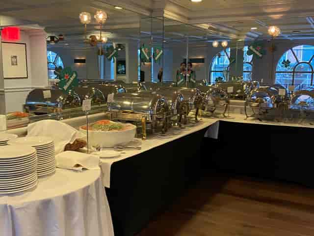 Buffet setup in Broadway Room, Manhattan Manor for elegant events and social gatherings.